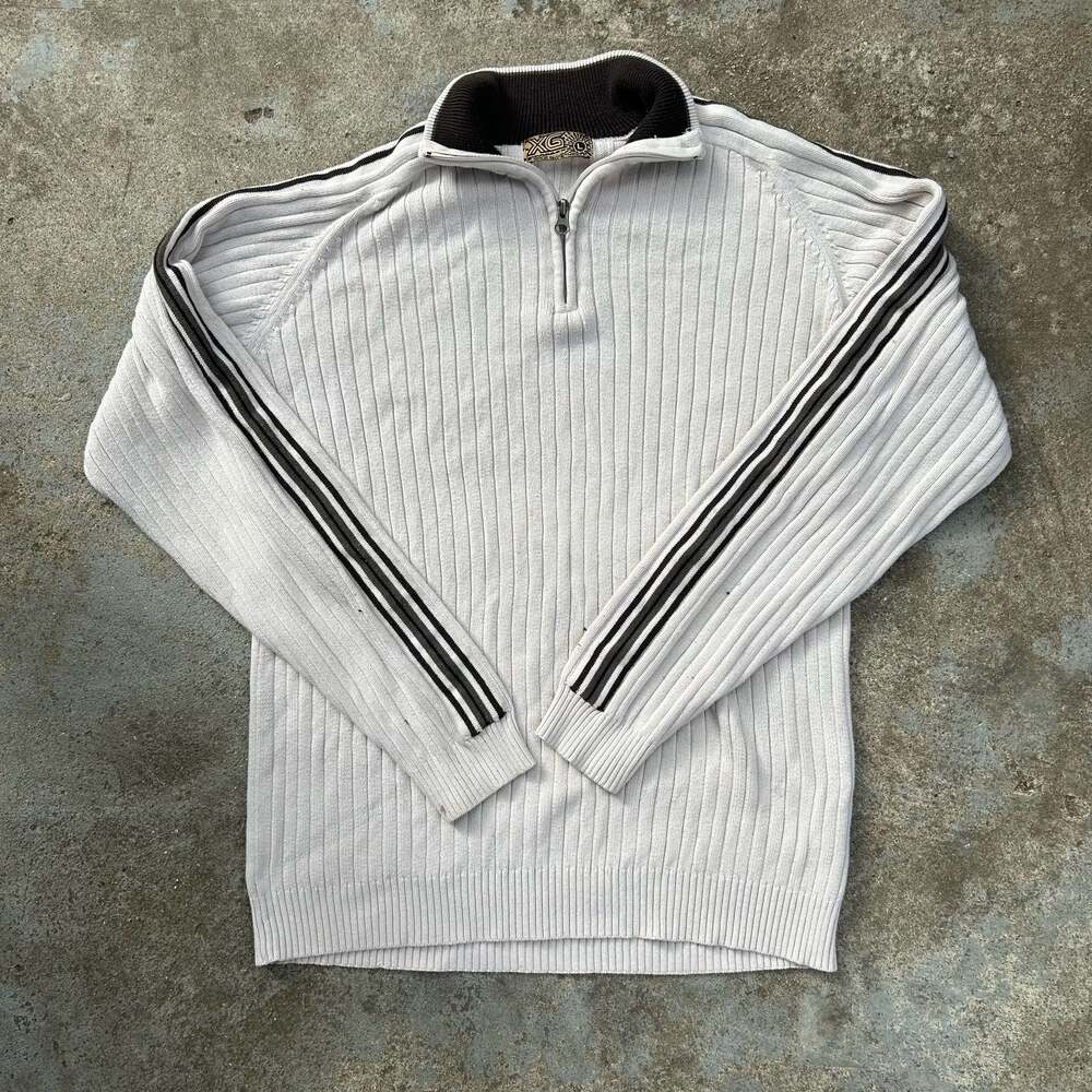 Vintage XG Ribbed Knit Quarter Zip Sweater Striped Skater Y2k